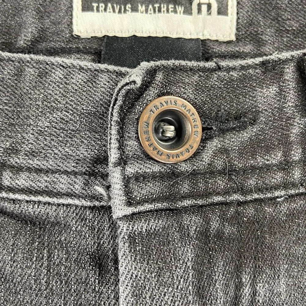 Travis Mathew Jeans Mens 32x31 Slim Straight Skinny Black Denim Cotton Stretch